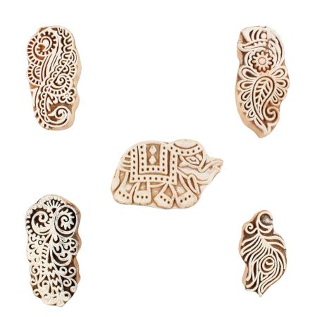 Set of 5 Piece New Mix Wooden Printing Blocks